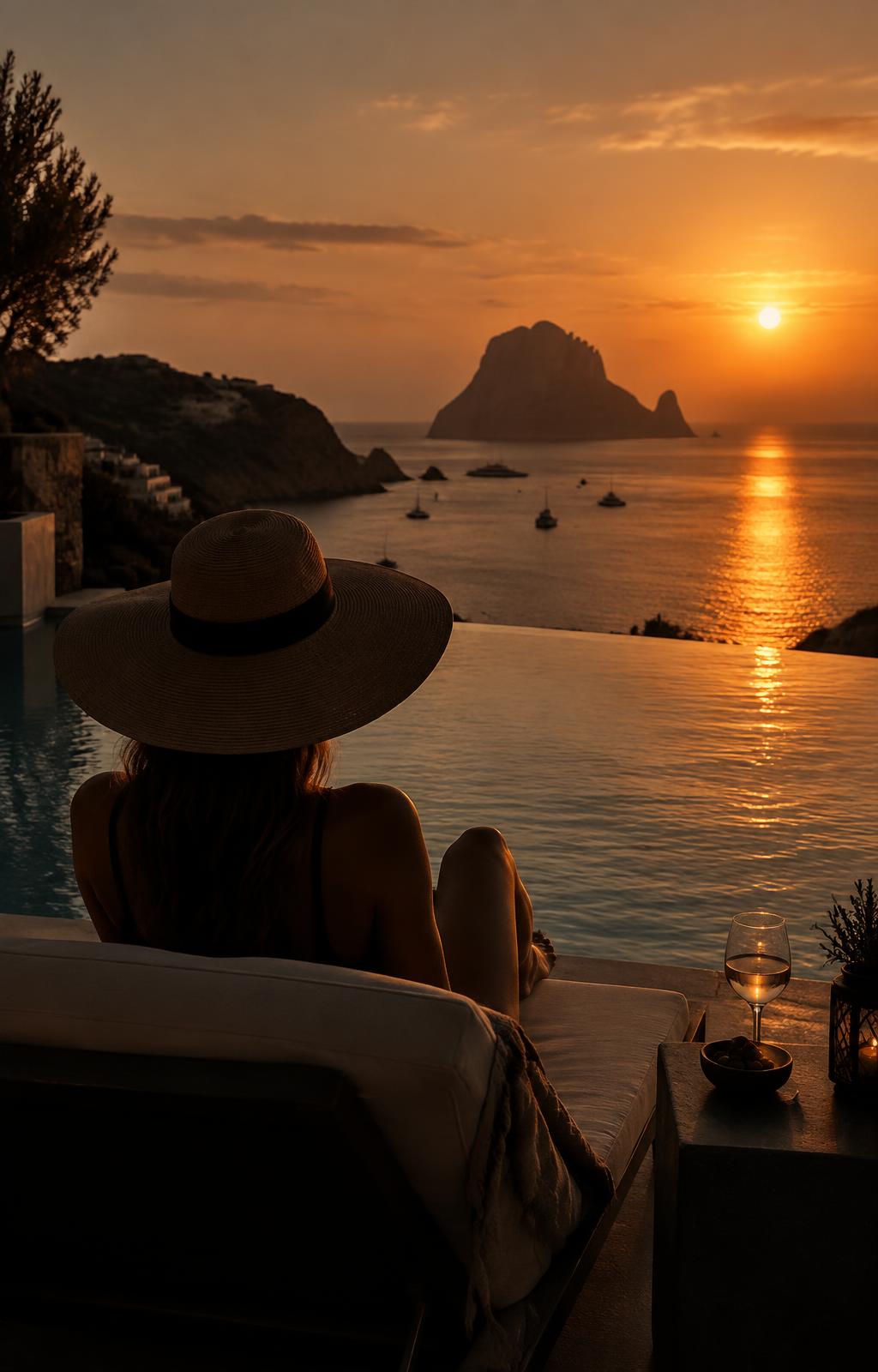 Ibiza sunset over an infinity pool